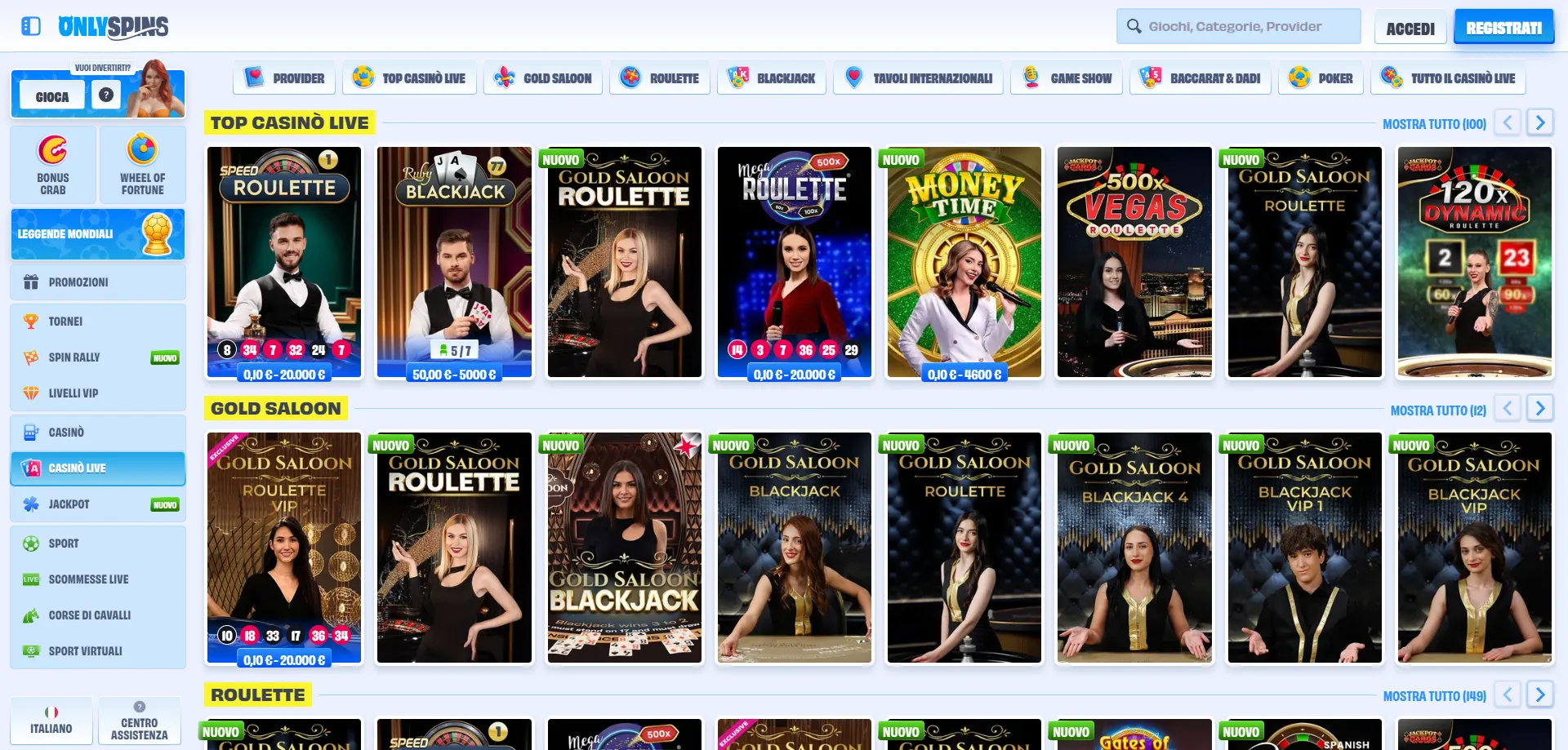 onlyspins-live1 OnlySpins Casino app mobile smartphone tablet gioco ovunque Italia